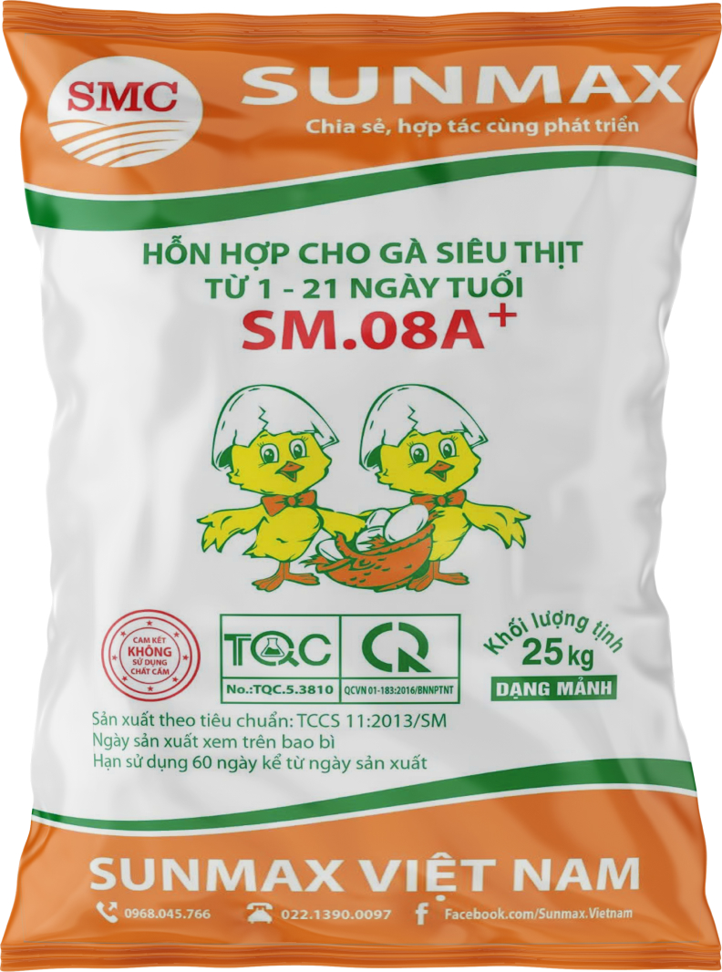 Hỗn hợp cho gà siêu thịt từ 1-21 ngày tuổi SM.08A+