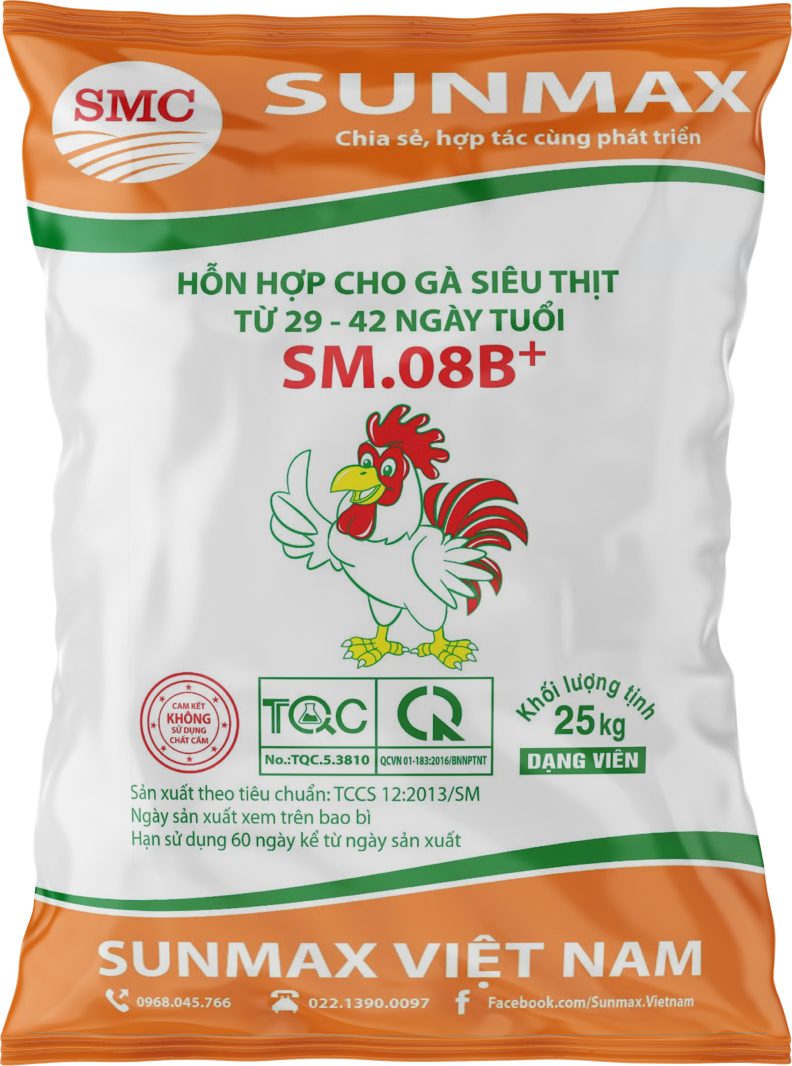 Hỗn hợp cho gà siêu thịt từ 29-42 ngày tuổi SM.08B+