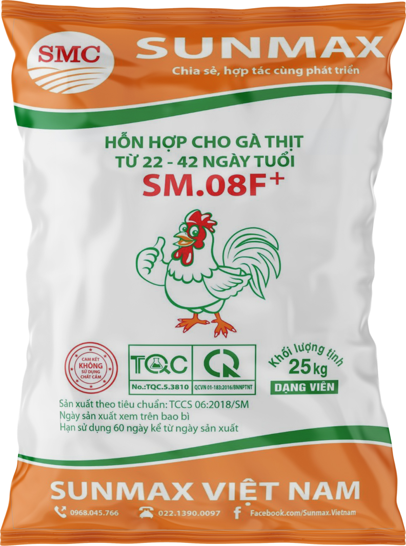 Hỗn hợp cho gà thịt từ 22-42 ngày tuổi SM.08F+