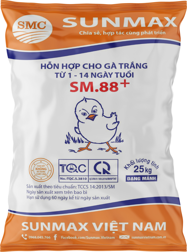Hỗn hợp cho gà trắng từ 1 - 14ngày tuổi SM.88+
