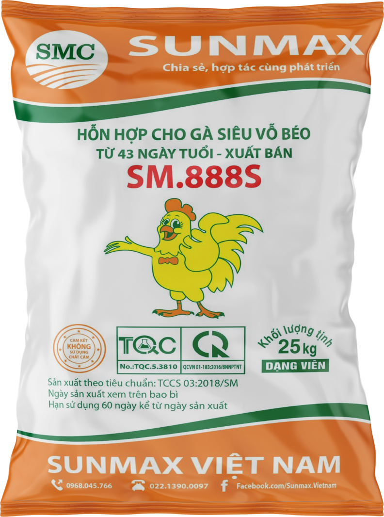Hỗn hợp cho gà siêu vỗ béo từ 43 ngày tuổi - xuất bán SM.888S