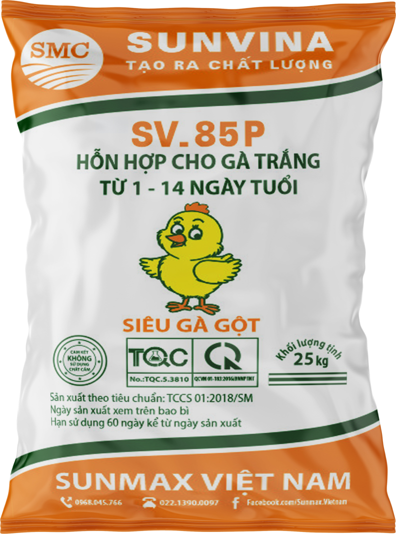 Hỗn hợp cho gà trắng từ 1 - 14 ngày tuổi SV.85P