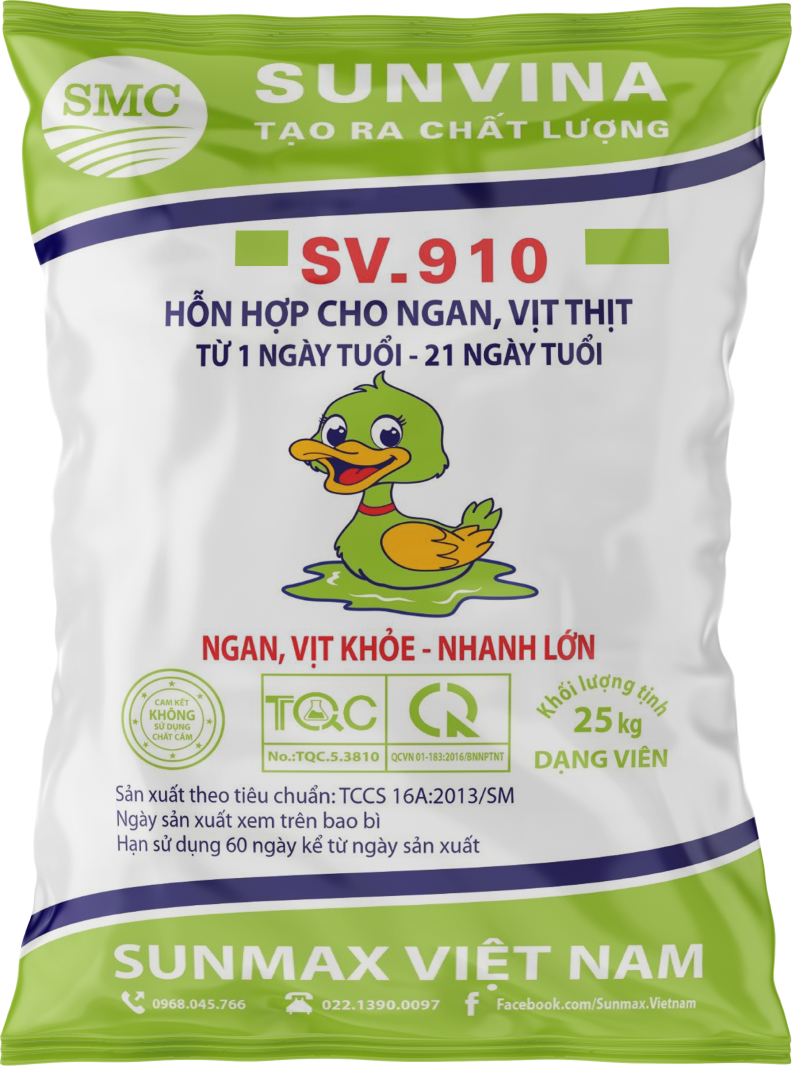 Hỗn hợp cho ngan, vịt thịt từ 1 ngày tuổi - 21 ngày tuổi SV.910